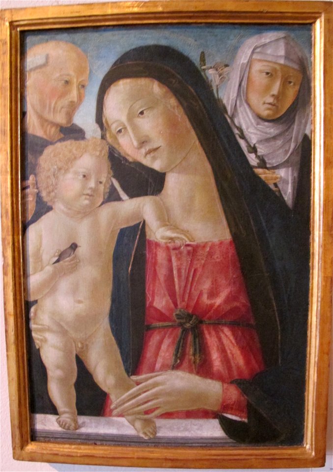 Neroccio di bartolomeo landi, madonna col bambino e i santi bernardino e caterina da siena