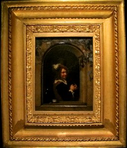 Frans van mieris il vecchio, uomo che fuma la pipa alla finestra