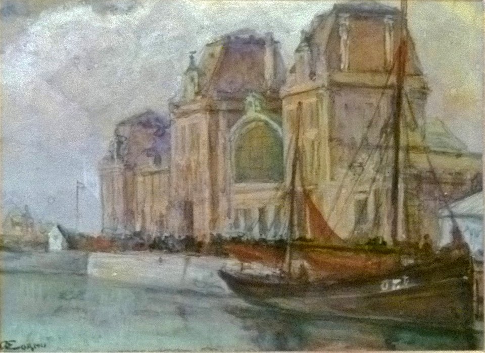 Oscar Cornu - Station van Oostende en vissersboot