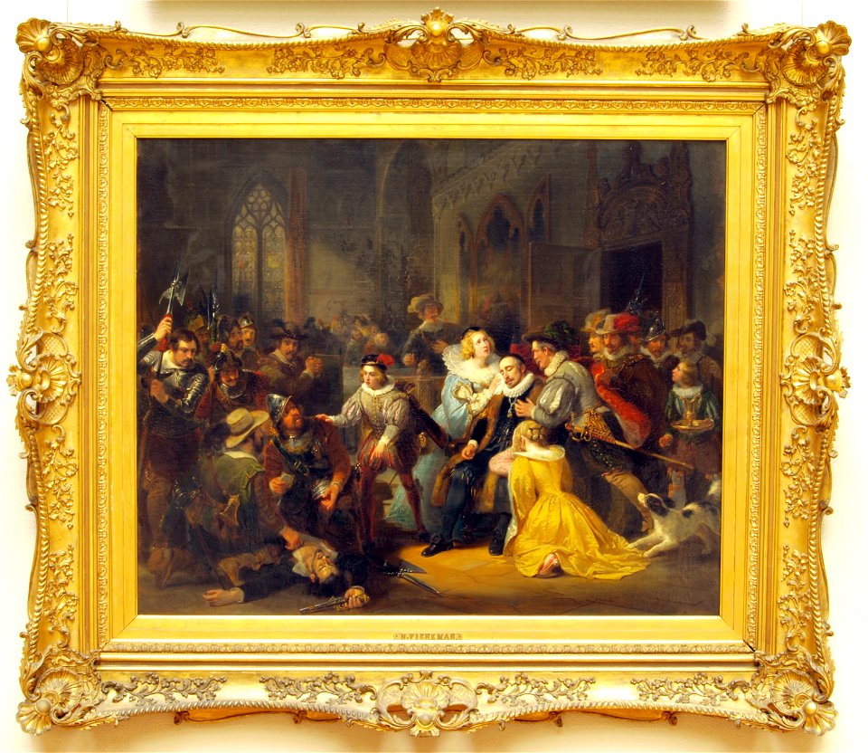 Nicolaas Pieneman (1809-1860), De aanslag op het leven van Willem I in Antwerpen op 18 maart 1582, 1838, Olieverf op doek