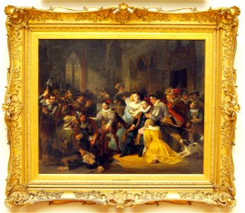 Nicolaas Pieneman (1809-1860), De aanslag op het leven van Willem I in Antwerpen op 18 maart 1582, 1838, Olieverf op doek