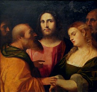 Palma il Vecchio - Christ and the Adulteress. Free illustration for personal and commercial use.