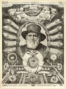 Portret van Dirck Volckertsz Coornhert in allegorische omlijsting. NL-HlmNHA 1477 53008317