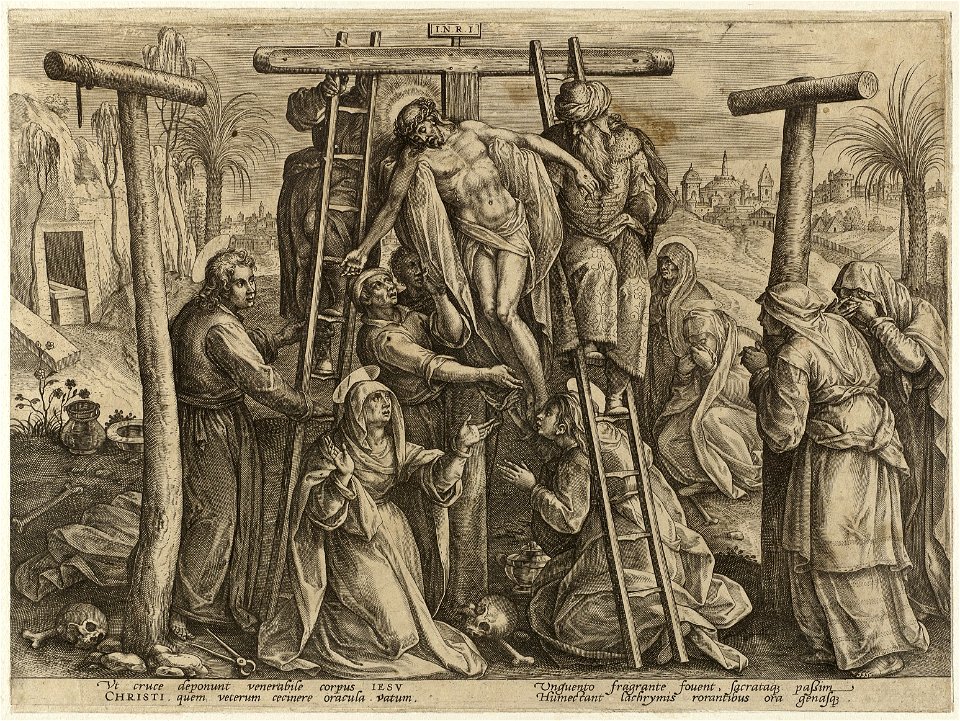 Prent uit de ongenummerde, eenenveertig delige prentenserie getiteld 'Passie, dood en wederopstanding van Christus' Passio, mors et resvrrection dn. Nostri Iesv Christ. NL-HlmNHA 1477 53008142