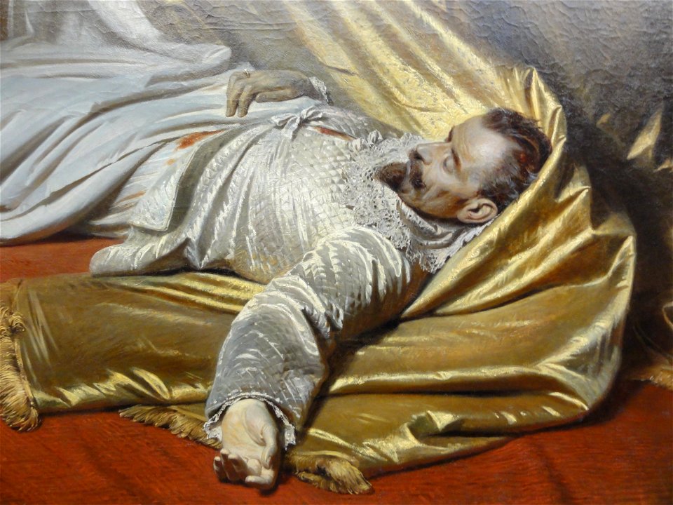 Piloty, Carl Theodor von — Seni vor der Leiche Wallensteins — Detail Wallenstein Oberkörper 