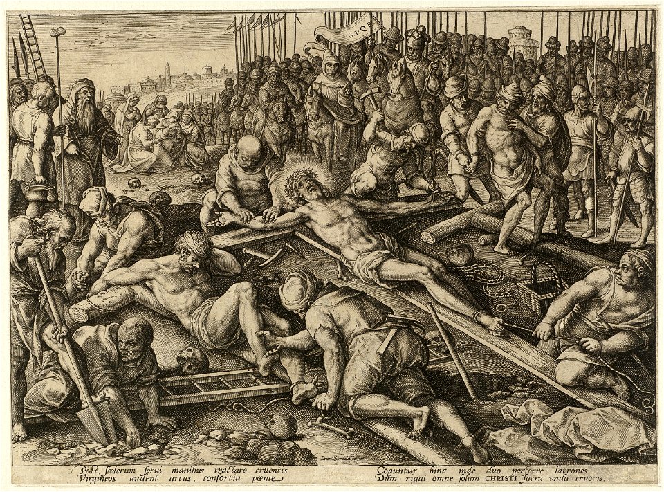Prent uit de ongenummerde, eenenveertig delige prentenserie getiteld 'Passie, dood en wederopstanding van Christus' Passio, mors et resvrrection dn. Nostri Iesv Christ. NL-HlmNHA 1477 53008137