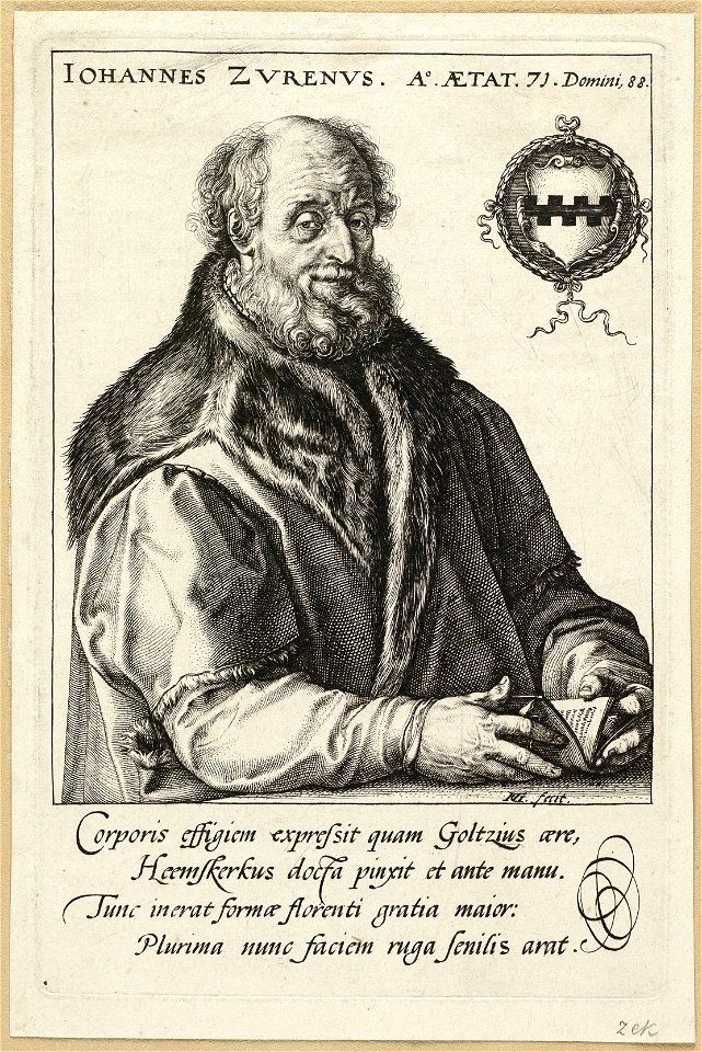 Portret van Jan van Suren Jan van Zuren (1517-1591), drukkeruitgever en burgemeester van Haarlem, op eenenzeventigjarige leeftijd. NL-HlmNHA 1477 53008542