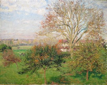 'Autumn Morning at Éragny' by Camille Pissarro, 1897, Pushkin Museum. Free illustration for personal and commercial use.