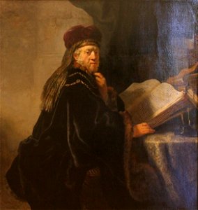 Rembrandt - A Scholar Seated at a Desk. Free illustration for personal and commercial use.