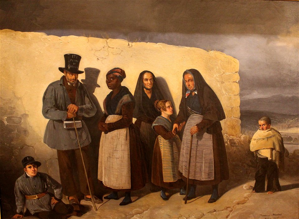 Pobres del asilo de San Bernardino de Madrid calentándose al sol. Museo de Historia de Madrid (cropped)