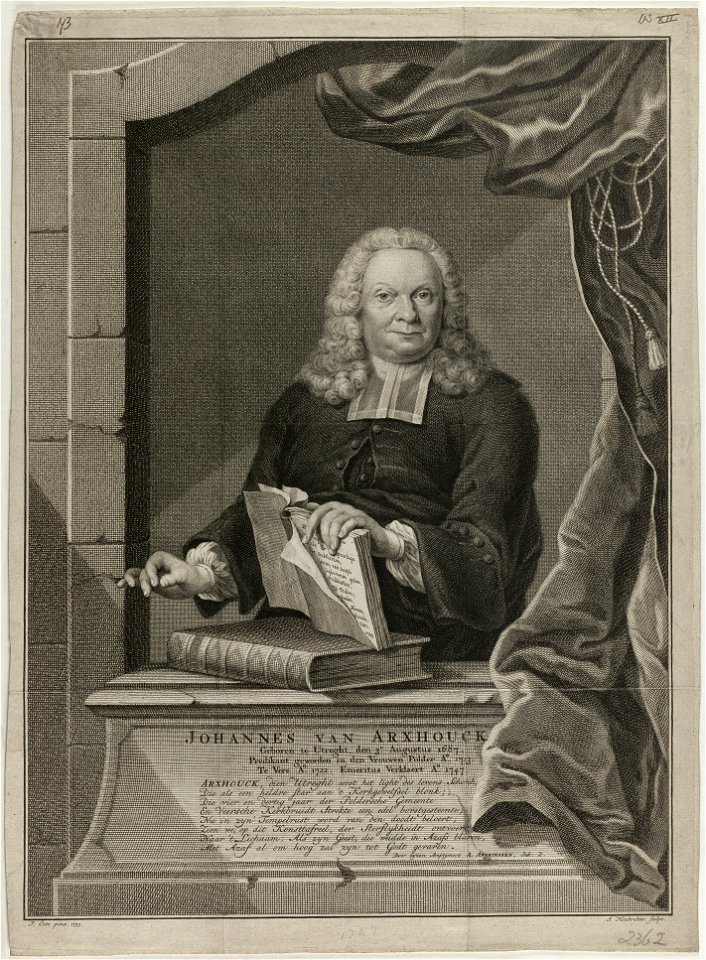 Portret van Johannes van Arxhouck, geboren Utrecht 3 augustus 1687, overleden 2 januari 1762. Herv. pred. te Veere. NL-HlmNHA 1477 53010428