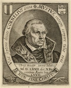 Portret van Cornelis Musius (1500-1572) theoloog, priester en dichter van stichtelijke poëzie in Delft. NL-HlmNHA 1477 53010835