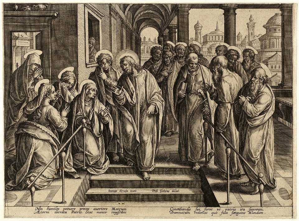 Prent uit de ongenummerde, eenenveertig delige prentenserie getiteld 'Passie, dood en wederopstanding van Christus' Passio, mors et resvrrection dn. Nostri Iesv Christ. NL-HlmNHA 1477 53008114