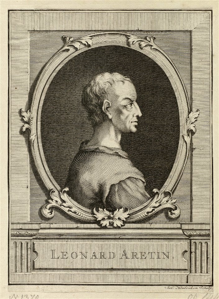 Portret van Leonard Aretin, overleden ca. 1440. Redenaar, historicus, filosoof, NL-HlmNHA 1477 53010429