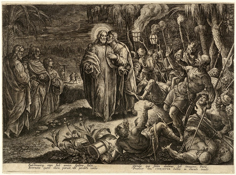 Prent uit de ongenummerde, eenenveertig delige prentenserie getiteld 'Passie, dood en wederopstanding van Christus' Passio, mors et resvrrection dn. Nostri Iesv Christ. NL-HlmNHA 1477 53008116