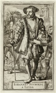 Portret van Jan Beukelszoon te Leiden (Jan van Leyden) Iohannes Bucholdi á Leyda, NL-HlmNHA 53008827