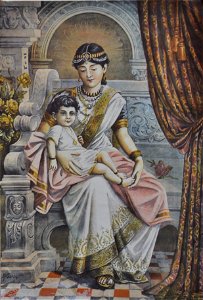 Prince Siddhartha with his maternal aunt Queen Mahaprajapati Gotami