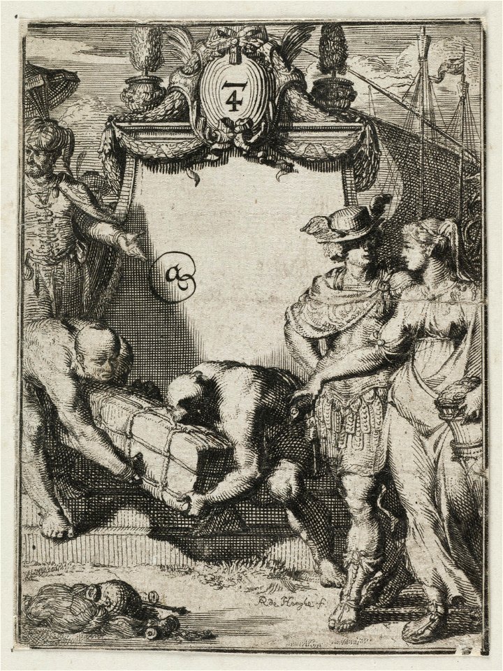 Proefdruk of ontwerp voor een onbekende titelprent zonder tekst, met o.a. Mercurius. NL-HlmNHA 53008787