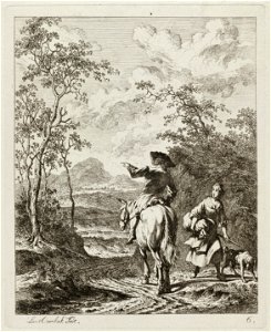 Ruiter die de weg vraagt aan een meisje met hond. NL-HlmNHA 1477 53011105