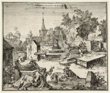 Rouwende mensen op de Portugees-Joodse begraafplaats Beth Haim te Ouderkerk aan de Amstel. NL-HlmNHA 53008853