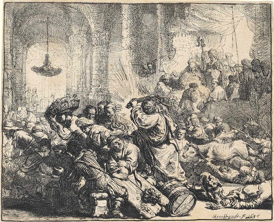 Rembrandt - Cristo expulsando os mercadores do templo, 1635