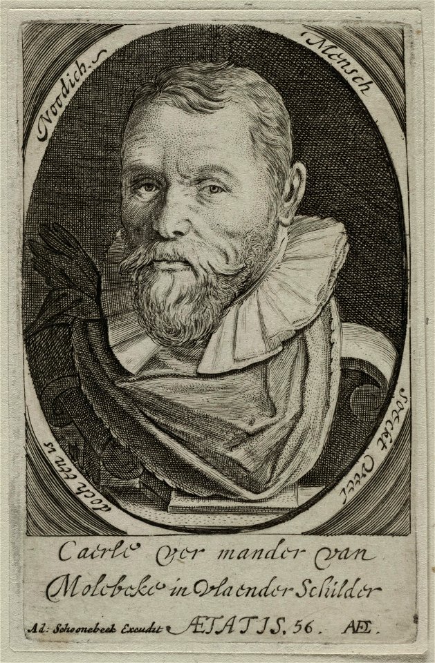 Portretbuste van de kunstschilder en dichter Karel van Mander op 56-jarige leeftijd. NL-HlmNHA 53012618