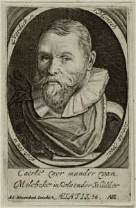 Portretbuste van de kunstschilder en dichter Karel van Mander op 56-jarige leeftijd. NL-HlmNHA 53012618