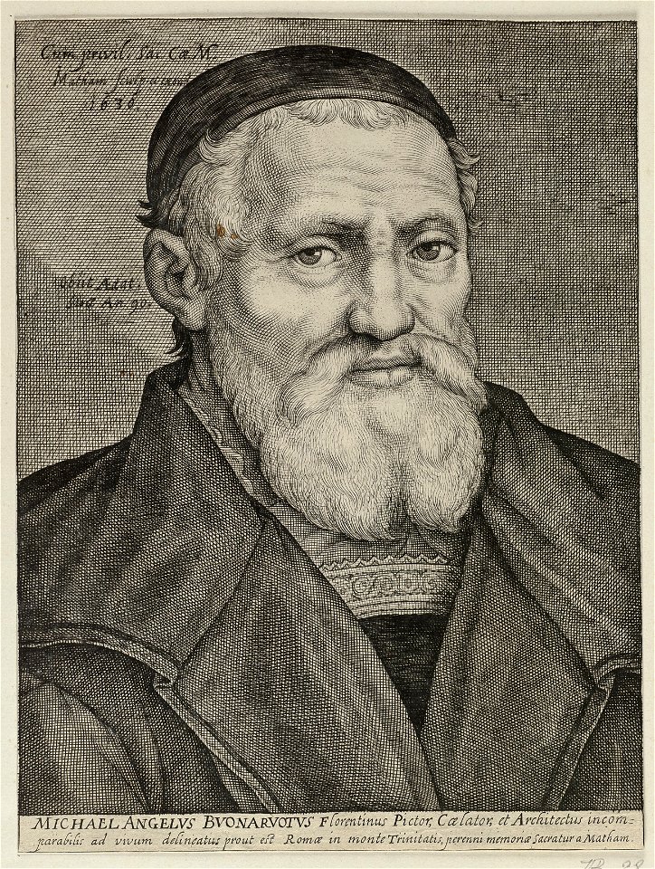 Portret van Michelangelo, op 90-jarige leeftijd. NL-HlmNHA 1477 53010823