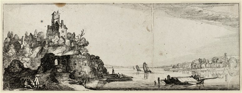 Rivierlandschap met kasteel. NL-HlmNHA 53012498