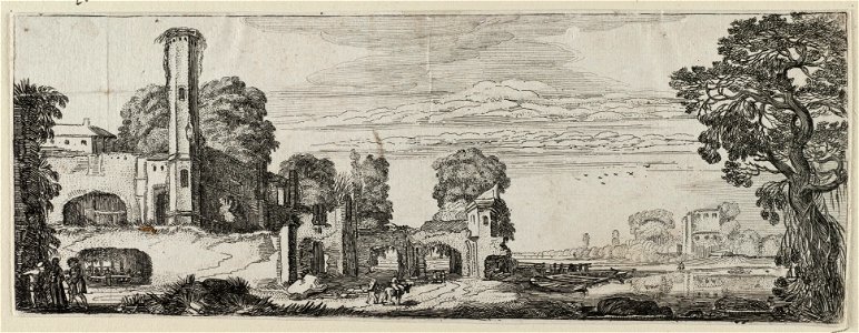 Rivierlandschap met ruïne van een kasteel. NL-HlmNHA 53012501