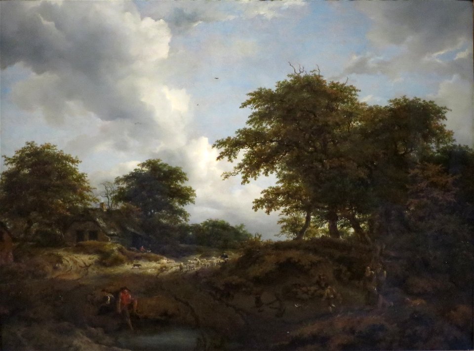 'Wooded Landscape with a Pool and Figures' by Jacob van Ruisdael and Nicolaes Berchem