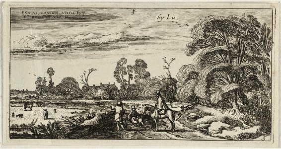 Ruiter en wandelaars op een weg bij Lisse. NL-HlmNHA 53012247