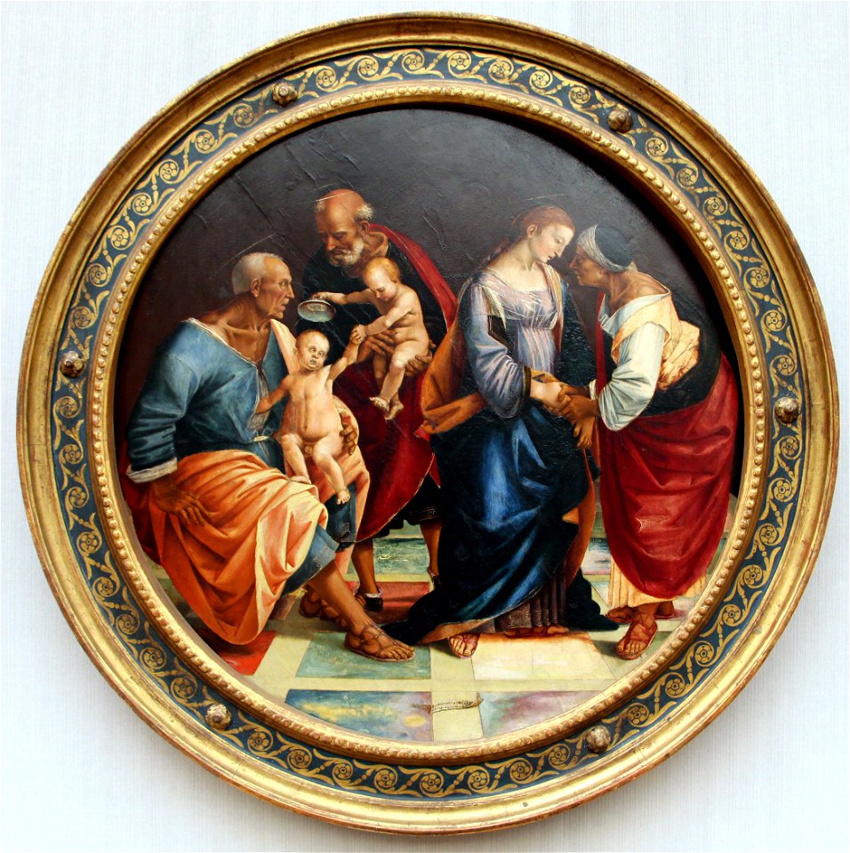 Luca signorelli, sacra famiglia con la famiglia del battista, 1512 ca