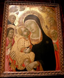 Sano di pietro, madonna col bambino, angeli e santi. Free illustration for personal and commercial use.