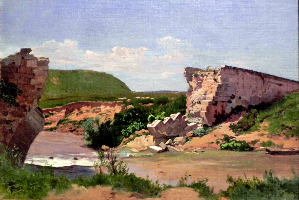 Schuch Landschaft m Brückenruine.