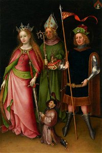 Stefan Lochner -Saints Catherine, Hubert, and Quirinus with a Donor. Free illustration for personal and commercial use.