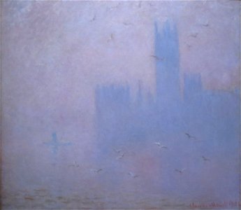 Seagulls, the Thames & Houses of Parliament by Claude Monet, Pushkin Museum. Free illustration for personal and commercial use.