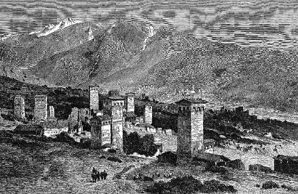 Svanetian village (Hildibrand, 1884)