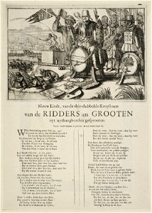 Spotprent en lied op de onenigheid tussen Willem III en de stad Amsterdam over het recht van de benoeming van schepenen, 1690. NL-HlmNHA 53009135