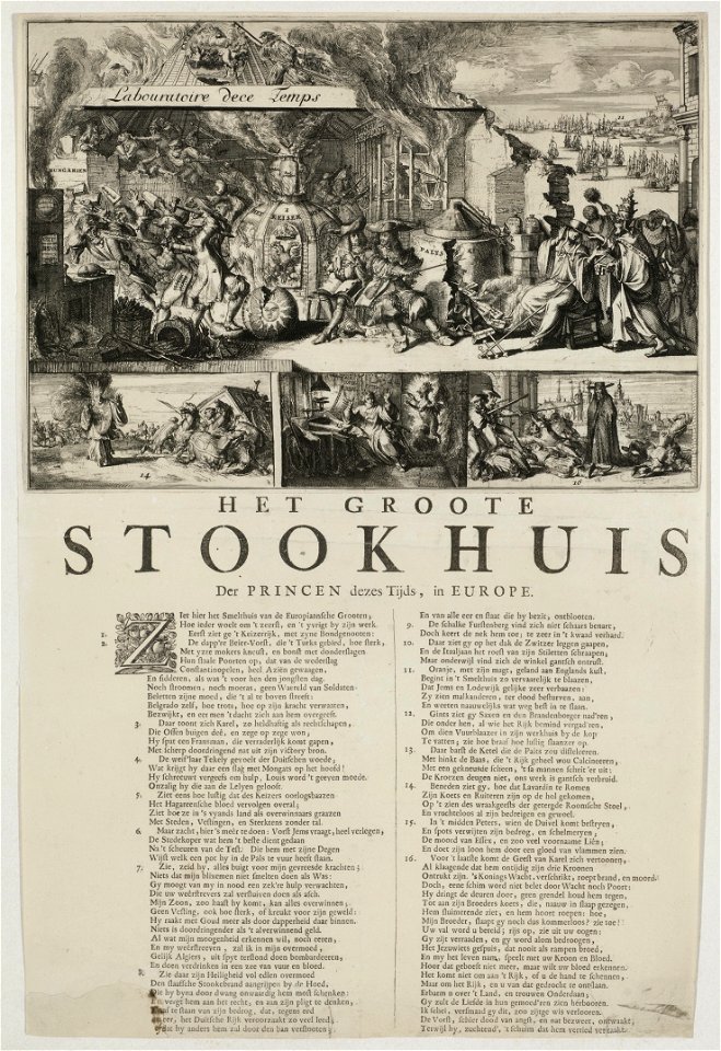 Spotprent op Jacobus II en Lodewijk XIV als alchemisten, 1688. NL-HlmNHA 53009124