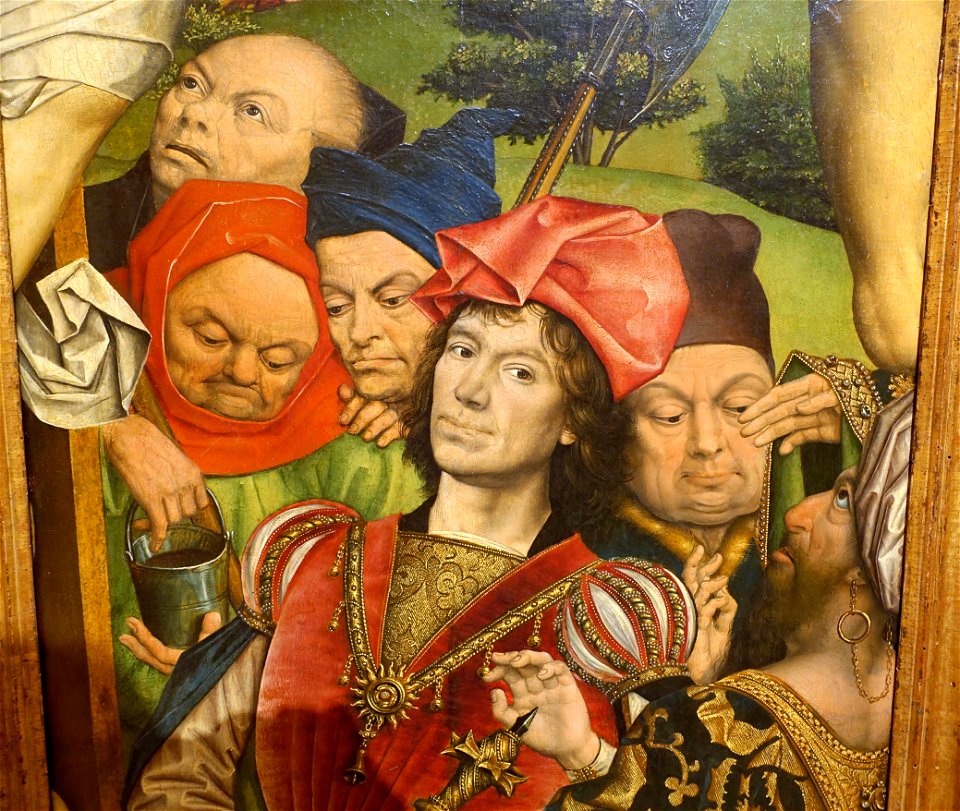The Good Centurion and Other Men Beneath the Cross, by Derick Baegert, detail, 1477-1478 AD, oil on wood - Museo Nacional Centro de Arte Reina Sofía - DSC08580