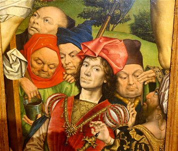 The Good Centurion and Other Men Beneath the Cross, by Derick Baegert, detail, 1477-1478 AD, oil on wood - Museo Nacional Centro de Arte Reina Sofía - DSC08580