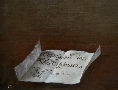 Signatura de Jeroni Jacint Espinosa al quadre de l'última Comunió de la Magdalena