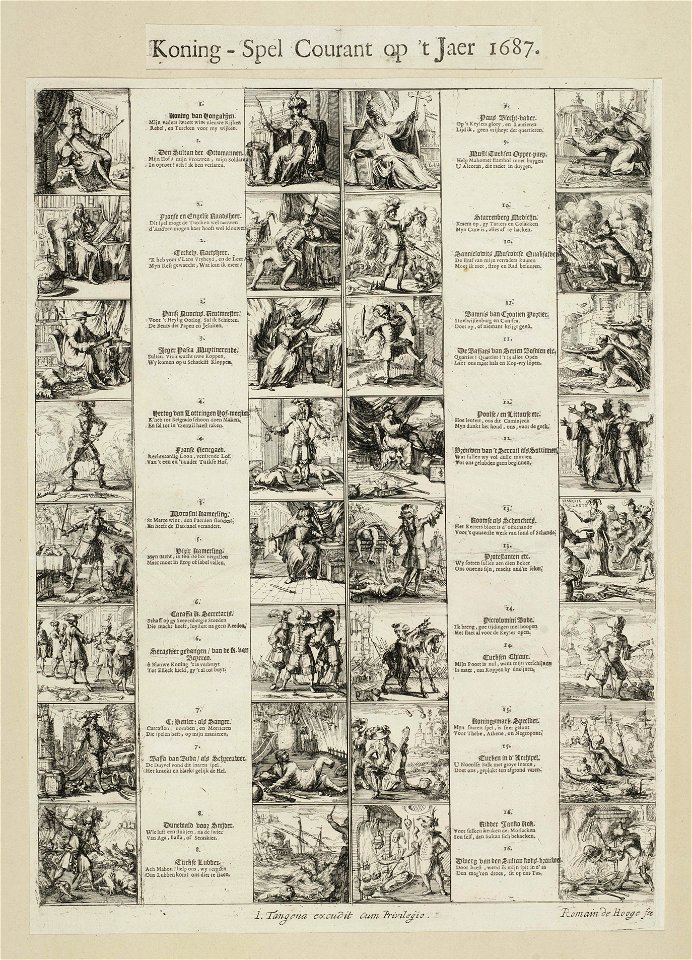 Spotprent op de gebeurtenissen in het jaar 1687 in de vorm van een spel. NL-HlmNHA 53009100