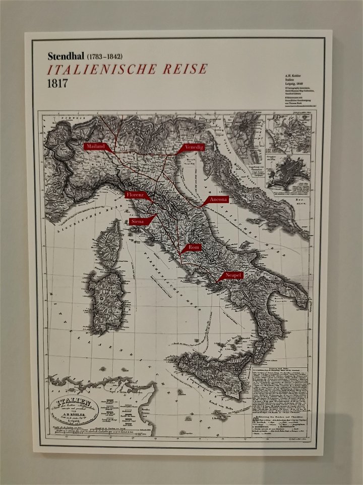 Stendhal — Besuchte Orte während der Italienreise 1817 (Karte)