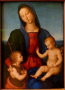 The Virgin and Blessing Child with the Infant St. John (Diotallevi Madonna), Raffael, c. 1502 AD, oil on poplar wood - Bode-Museum - DSC02462