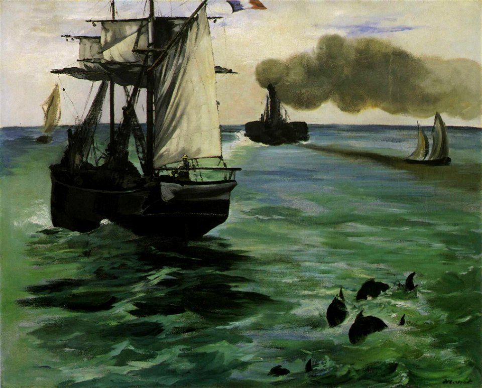 The Steamboat, Seascape with Porpoises, by Édouard Manet