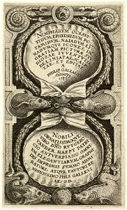 Titelblad van de zeventiendelige genummerde serie over stroom- en waternimfen. Gravure door Philips Galle naar eigen ontwerptekening gesigneerd en gedateerd. NL-HlmNHA 1477 53008219
