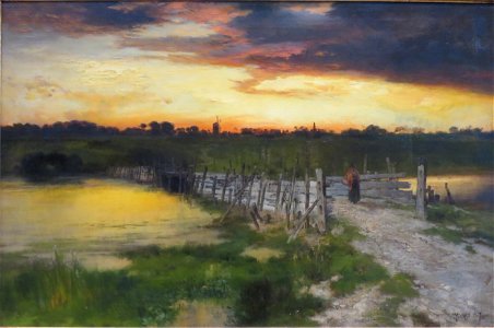 Thomas Moran - The Old Bridge over Hook Pond, East Hampton, Long Island, New York. Free illustration for personal and commercial use.