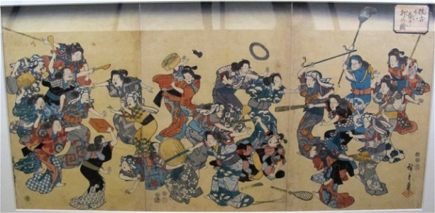 Utagawa hiroshige, uwanariuchi (usanza medievale di una donna diivorziata e la sua famiglia che assalgono la rivale), XIX sec